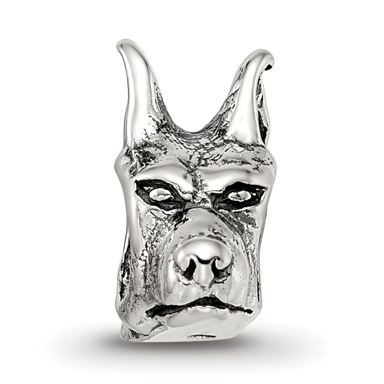 Sterling Silver 925 Antiqued Doberman Pinscher Head Bead Solid Cast Design