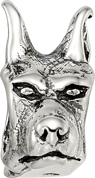 Sterling Silver 925 Antiqued Doberman Pinscher Head Bead Solid Cast Design