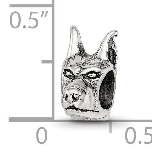 Sterling Silver 925 Antiqued Doberman Pinscher Head Bead Solid Cast Design