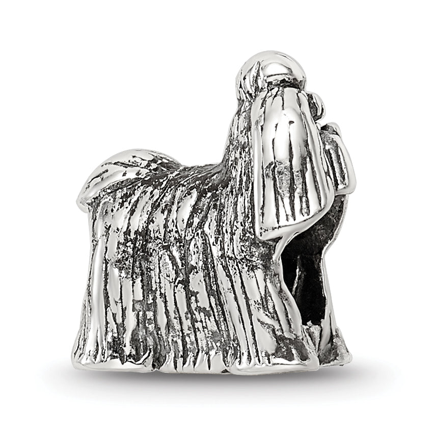 Sterling Silver 925 Shih Tzu Themed Bead with Antiqued Finish Solid