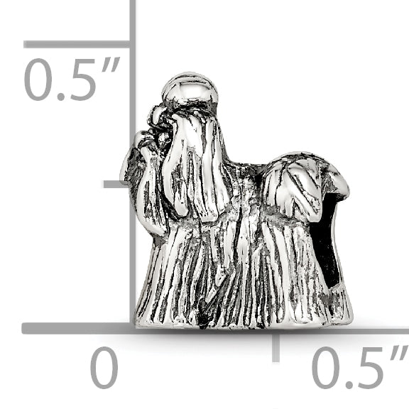 Sterling Silver 925 Shih Tzu Themed Bead with Antiqued Finish Solid