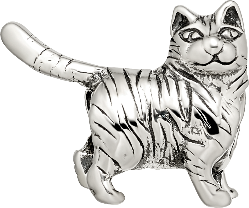 Sterling Silver 925 American Shorthair Cat Bead with Antiqued Finish Solid Design