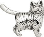 Sterling Silver 925 American Shorthair Cat Bead with Antiqued Finish Solid Design