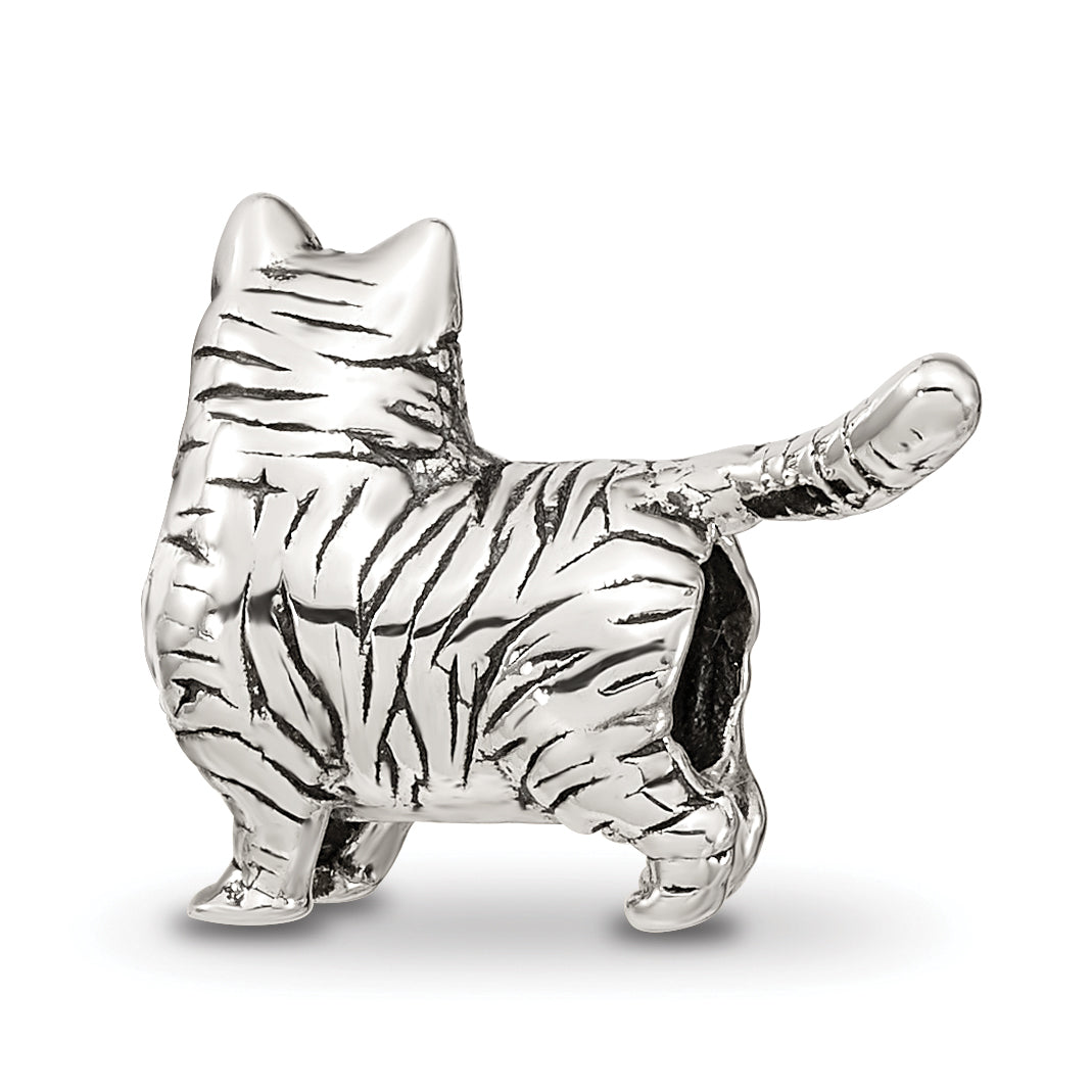 Sterling Silver 925 American Shorthair Cat Bead with Antiqued Finish Solid Design