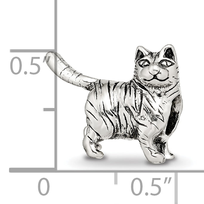 Sterling Silver 925 American Shorthair Cat Bead with Antiqued Finish Solid Design