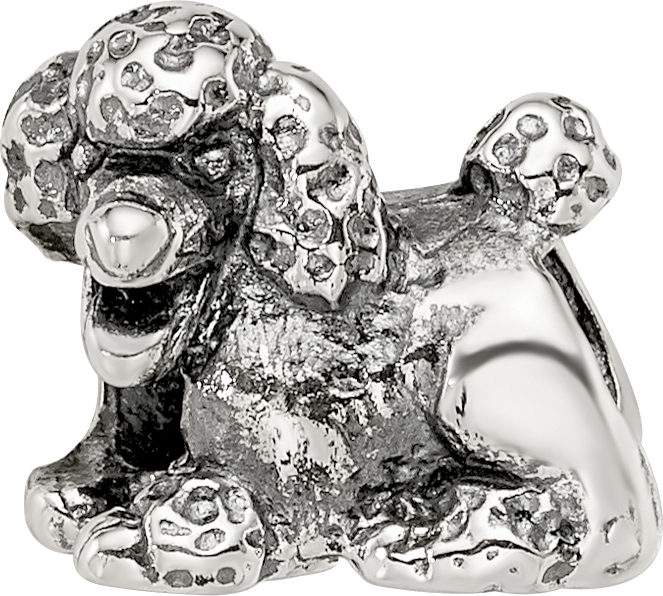 Sterling Silver 925 Poodle Bead with Antiqued Finish  Solid Cast Design