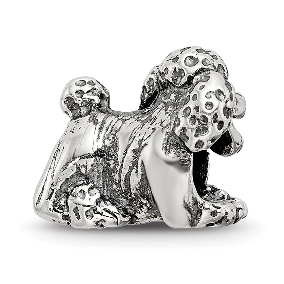 Sterling Silver 925 Poodle Bead with Antiqued Finish  Solid Cast Design