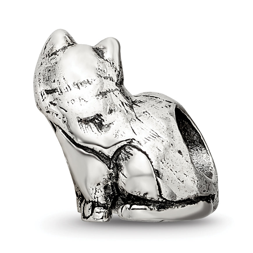 Sterling Silver 925 Ragdoll Cat Bead with Antiqued Finish