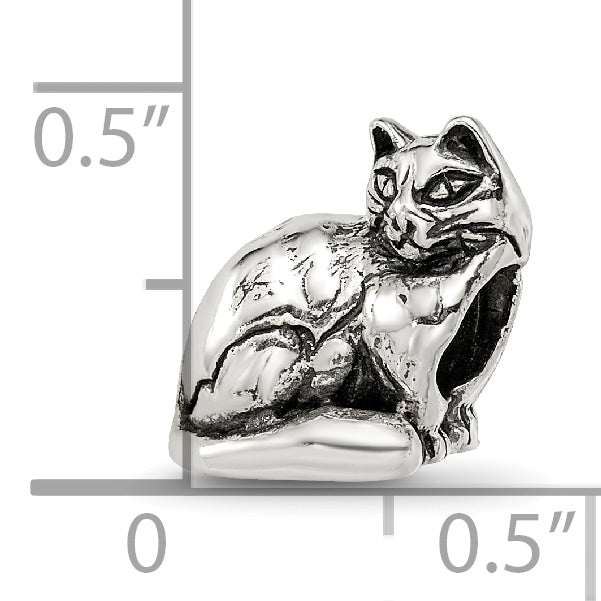 Sterling Silver 925 Ragdoll Cat Bead with Antiqued Finish