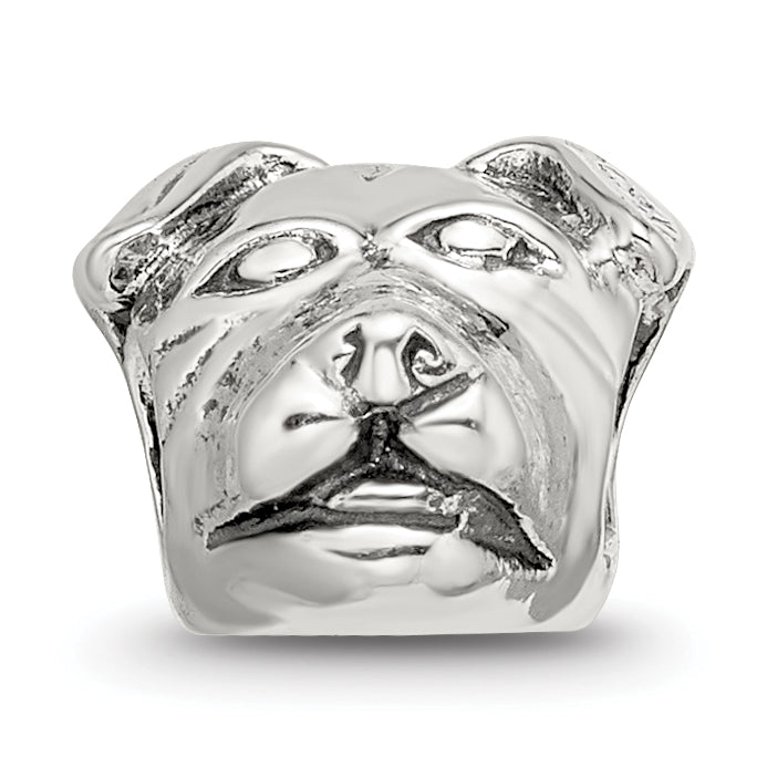 Sterling Silver 925 Rottweiler Head Bead Antiqued Solid