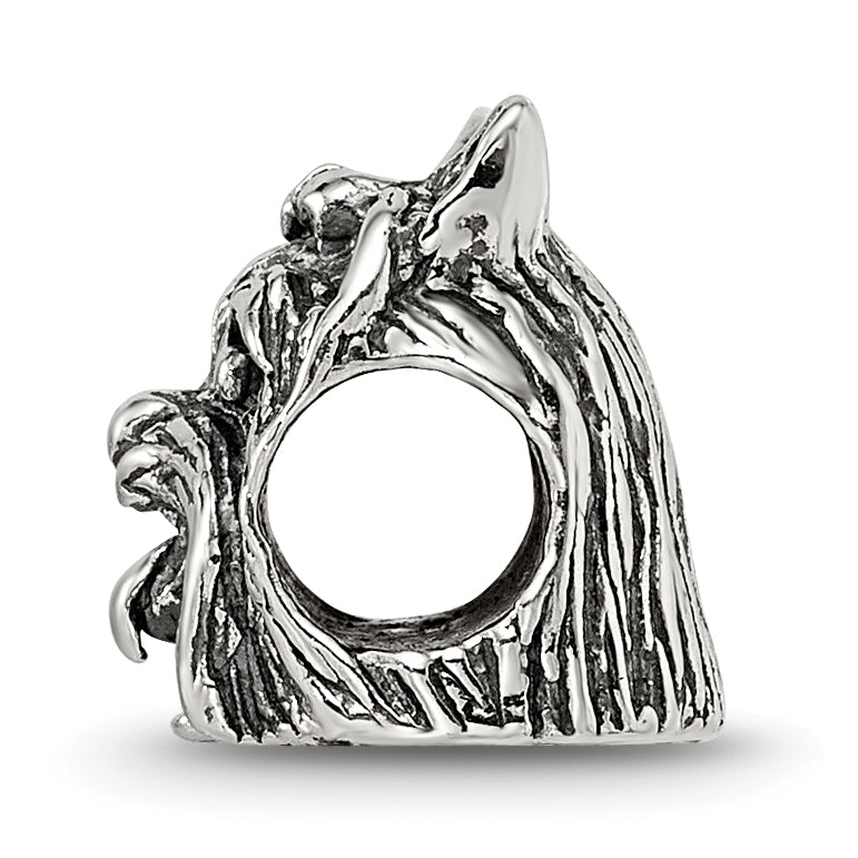Sterling Silver 925 Yorkshire Terrier Bead with Antiqued Finish Solid Cast Design