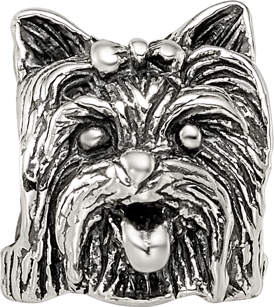 Sterling Silver 925 Yorkshire Terrier Bead with Antiqued Finish Solid Cast Design