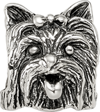 Sterling Silver 925 Yorkshire Terrier Bead with Antiqued Finish Solid Cast Design