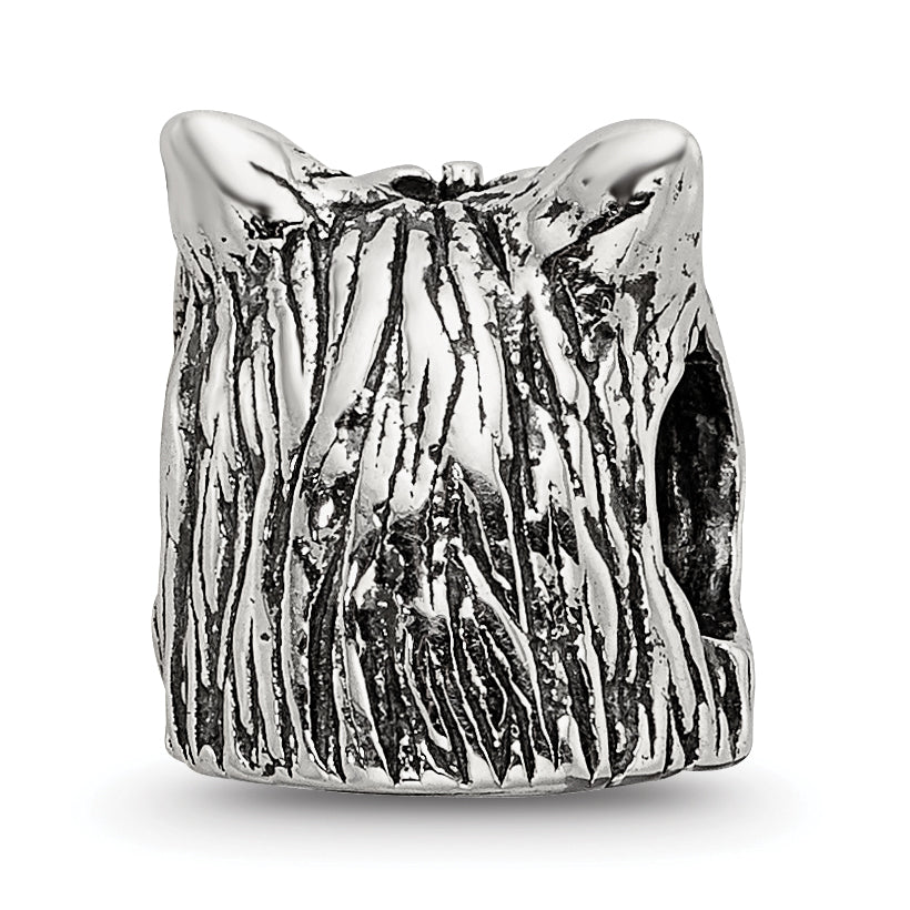 Sterling Silver 925 Yorkshire Terrier Bead with Antiqued Finish Solid Cast Design