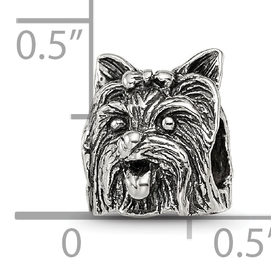 Sterling Silver 925 Yorkshire Terrier Bead with Antiqued Finish Solid Cast Design