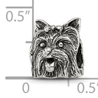 Sterling Silver 925 Yorkshire Terrier Bead with Antiqued Finish Solid Cast Design