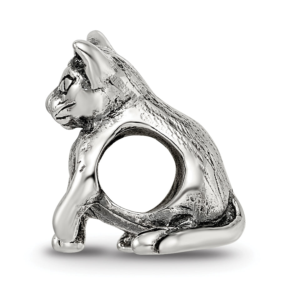Sterling Silver 925 Abyssinian Cat Bead with Antiqued Finish Solid Design Secondary image