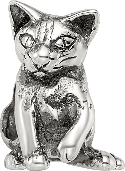 Sterling Silver 925 Abyssinian Cat Bead with Antiqued Finish Solid Design