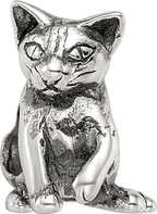 Sterling Silver 925 Abyssinian Cat Bead with Antiqued Finish Solid Design