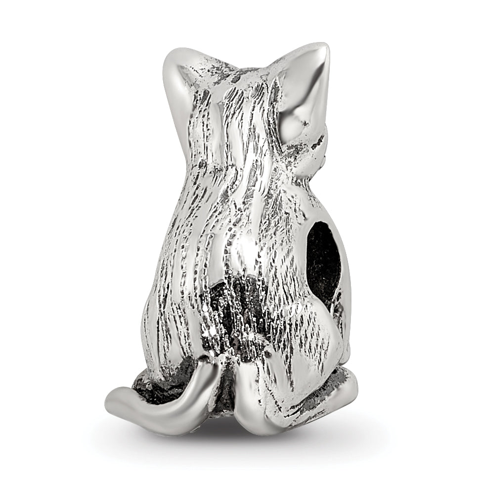 Sterling Silver 925 Abyssinian Cat Bead with Antiqued Finish Solid Design