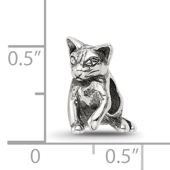 Sterling Silver 925 Abyssinian Cat Bead with Antiqued Finish Solid Design