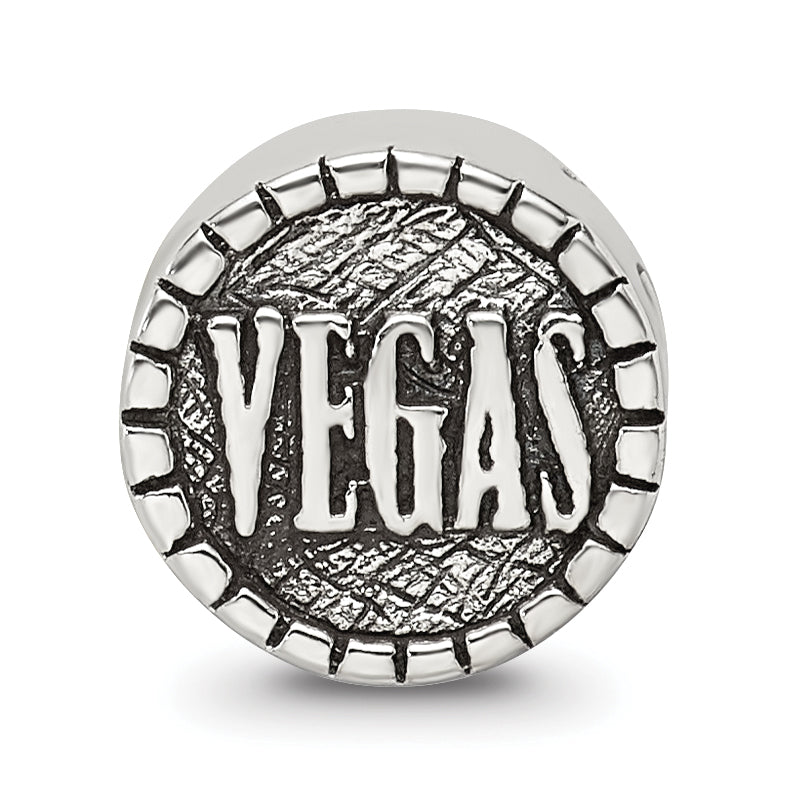 Sterling Silver 925 Double-Sided Vegas Bead with Antiqued Finish
