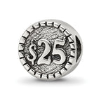 Sterling Silver 925 Double-Sided Vegas Bead with Antiqued Finish