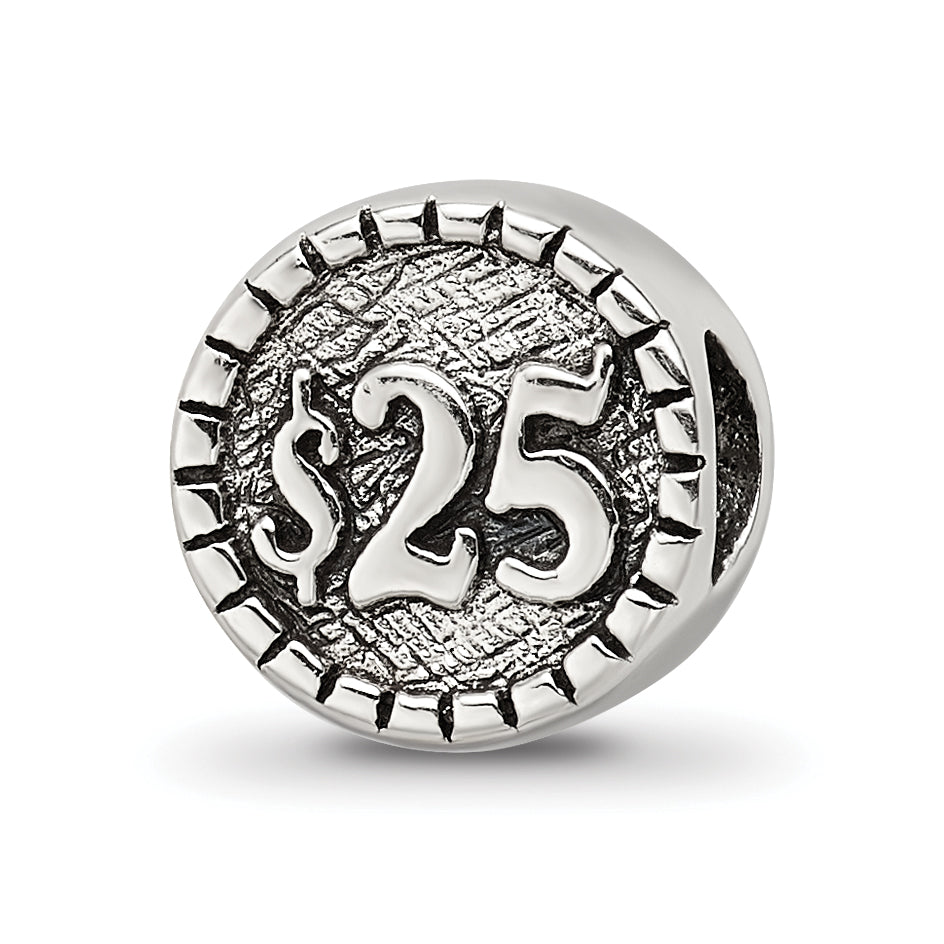Sterling Silver 925 Double-Sided Vegas Bead with Antiqued Finish