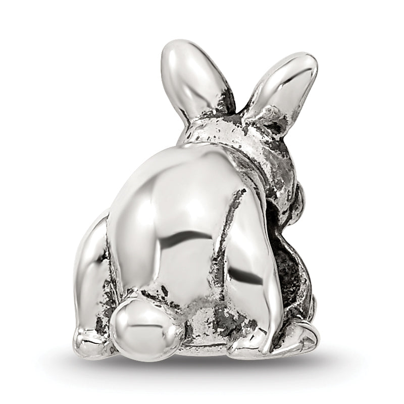Sterling Silver 925 Bunny with Basket Bead Antiqued Solid Charm