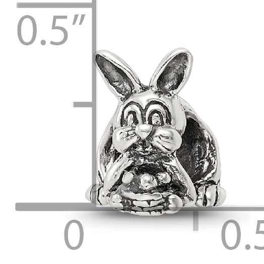 Sterling Silver 925 Bunny with Basket Bead Antiqued Solid Charm