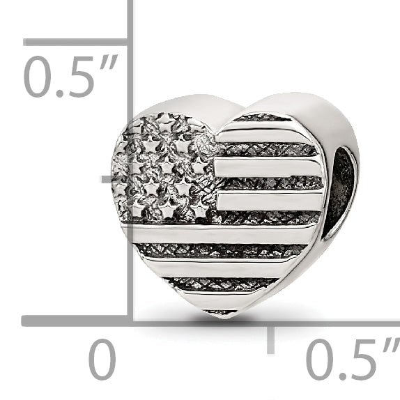 Sterling Silver 925 Heart Flag Bead with Antiqued Finish  Solid Cast Design
