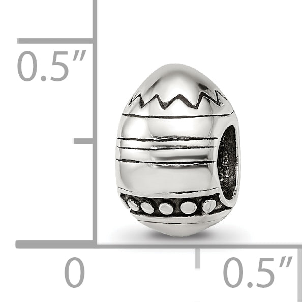 Sterling Silver 925 Easter Egg Bead with Antiqued Finish Solid Cast Design