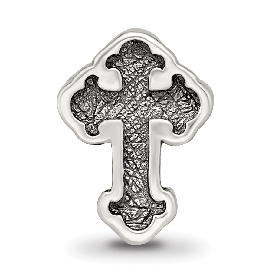 Sterling Silver 925 Antiqued Budded Cross Bead with 4mm Opening