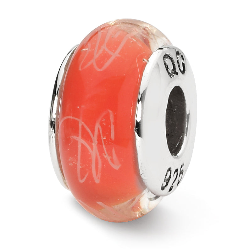 Sterling Silver Reflections Orange/White Scribbles Hand-blown Glass Bead Main image