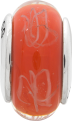 Sterling Silver Hand-Blown Glass Bead with Orange/White Scribble Design Elegant Stackable