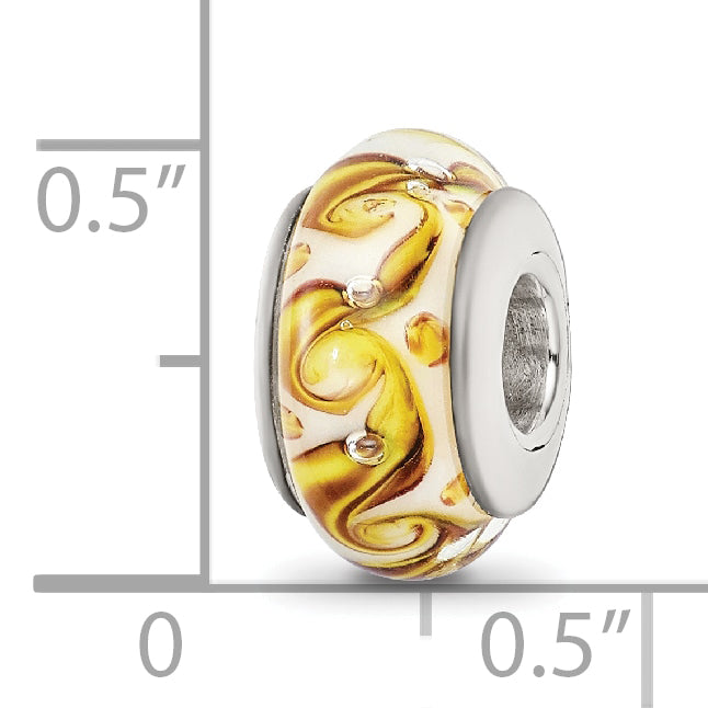 Sterling Silver 925 Swirl Glass Bead with Antiqued Finish Elegant Charm