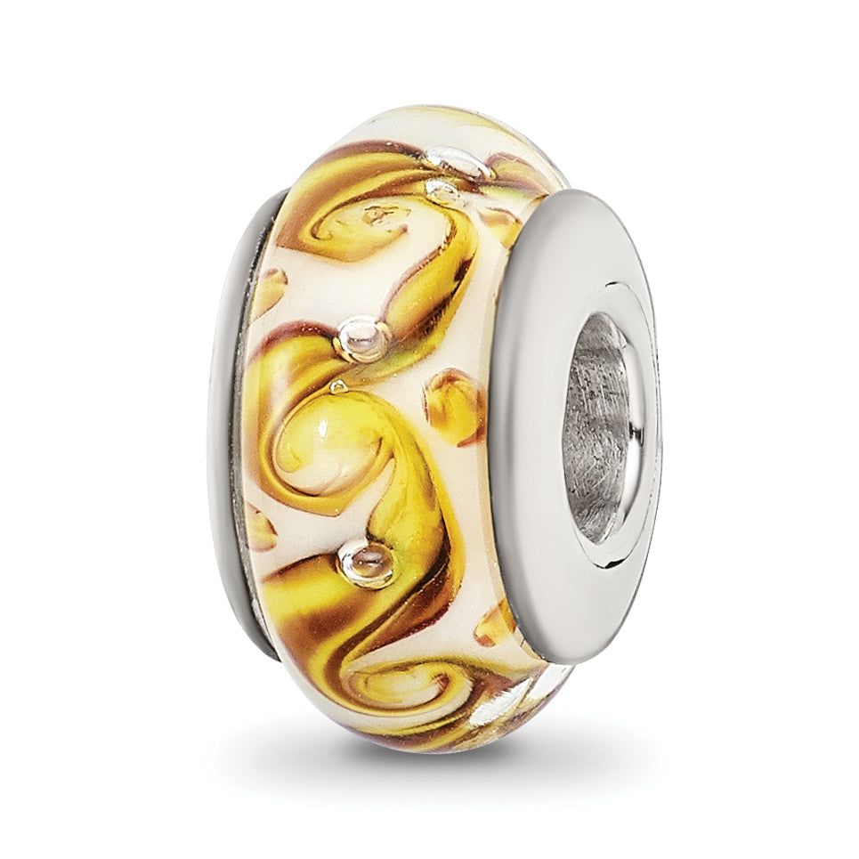 Sterling Silver Reflections Yellow/Green/White Swirl Glass Bead Main image