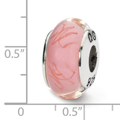 Sterling Silver Reflections Pink/Red Scribbles Hand-blown Glass Bead