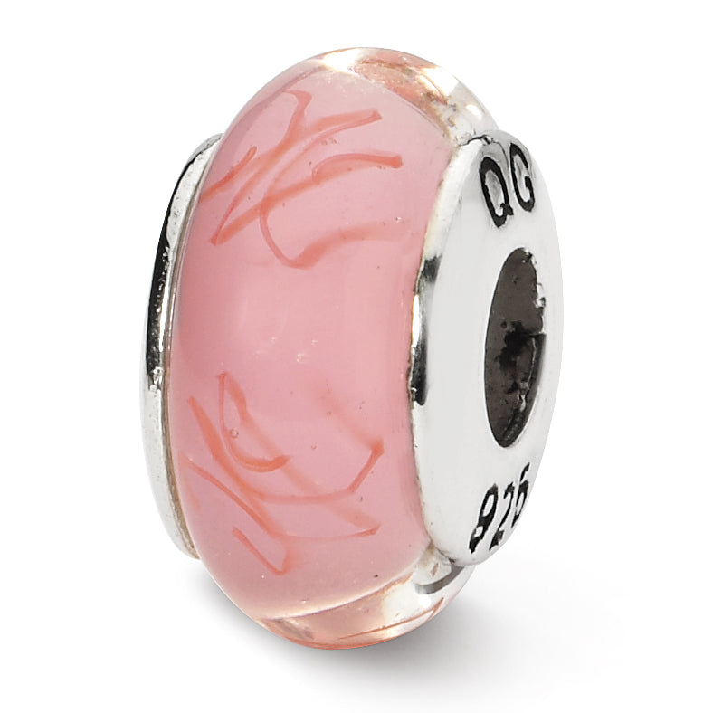 Sterling Silver Reflections Pink/Red Scribbles Hand-blown Glass Bead