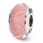Sterling Silver Reflections Pink/Red Scribbles Hand-blown Glass Bead