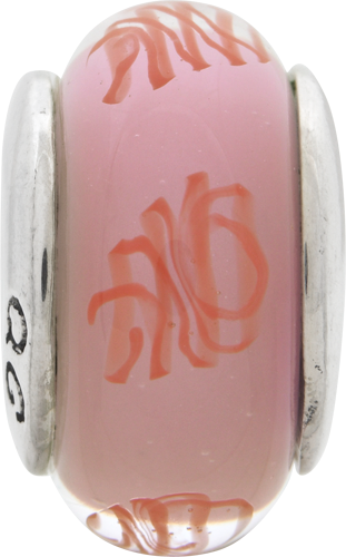 Sterling Silver Hand-Blown Glass Bead with Pink Red Scribbles Antique Finish