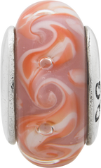 Sterling Silver 925 Pink Swirl Hand-Blown Glass Bead with Antique Finish