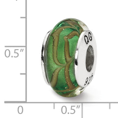 Sterling Silver Reflections Lt. Green/Tan Swirl Hand-blown Glass Bead