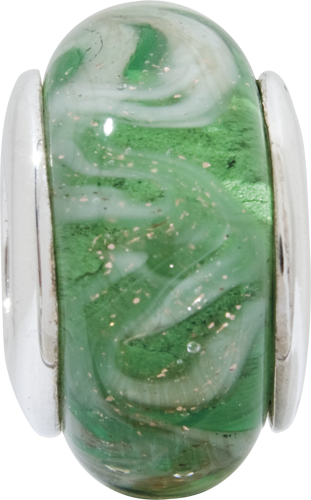 Sterling Silver Reflections Lt. Green/Tan Swirl Hand-blown Glass Bead