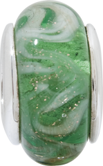 Sterling Silver Reflections Lt. Green/Tan Swirl Hand-blown Glass Bead
