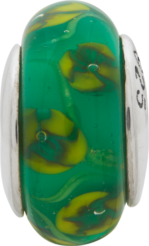Sterling Silver Hand-Blown Green Glass Bead with Antiqued Finish Secondary image