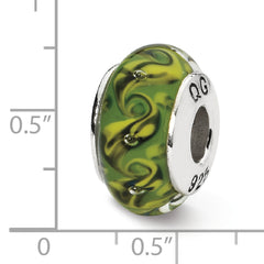 Sterling Silver Reflections Green/Yellow Swirl Hand-blown Glass Bead