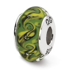 Sterling Silver Reflections Green/Yellow Swirl Hand-blown Glass Bead