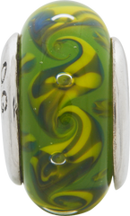 Sterling Silver Reflections Green/Yellow Swirl Hand-blown Glass Bead