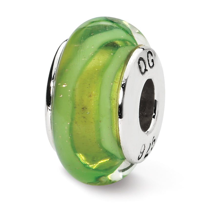 Sterling Silver Reflections Lt. Green Hand-blown Glass Bead